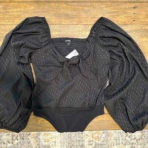 NWT Express Black Satin Bodysuit (Size Medium)